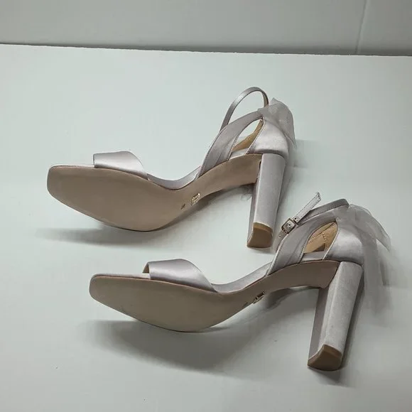 Badgley Mischka Women's Kim Lavender Satin BHLDN Block Heel Tulle Bow Shoes 8.5 - Picture 5 of 8